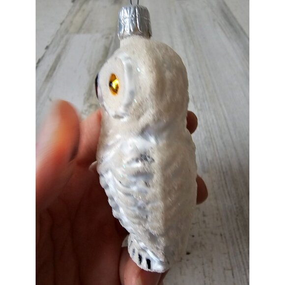 Glass glitter owl bird ornament flocked Xmas tree white sparkle - Picture 2 of 8